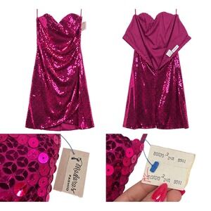 Vintage Nadine Fuchsia Sequin Strapless Cocktail Dress Size 7 Made in USA